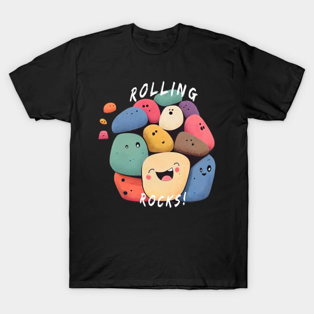 Rolling Rocks: Laughing Stone Creatures in Comic Kawaii Style - Cute and Original Decoration! T-Shirt by MLArtifex